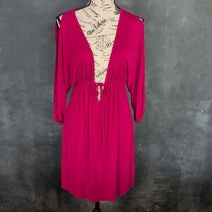 Deep Fuchsia V-Neck Tie-Waist Swim Cover